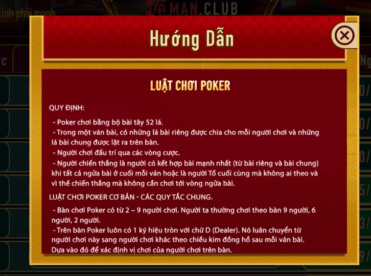 Poker Tại Manclub Đỉnh Cao Với Tỷ Lệ Thắng Cược Hấp Dẫn Nhất Hiện Nay